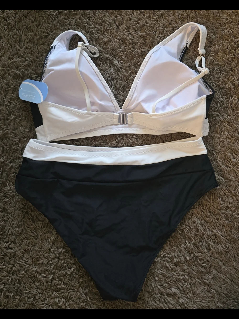 Hilinker. Colorblock High-Waist Bikini Set - Black & White. Large. NWT.